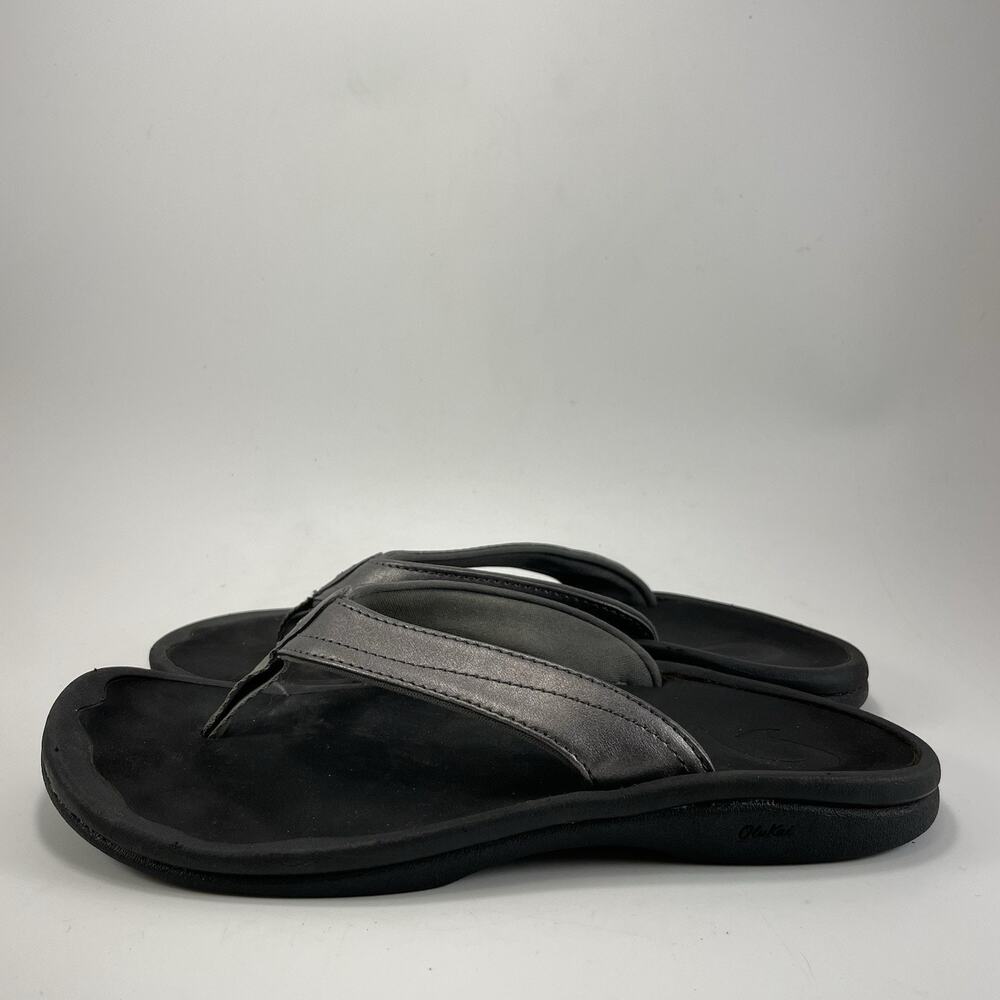 Olukai Ohana Womens Size 7 Black Gray Flip Flop Sandals Comfort Beach Hawaiian - Picture 3 of 9
